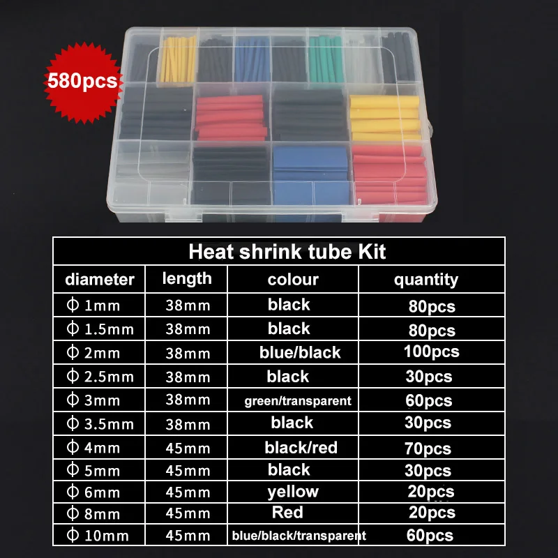Sleeved Cable Kit - 580 pz/set restringimento impermeabile 2:1 tubo